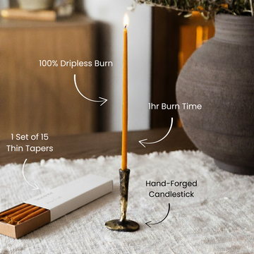 The Natural Stillness Set (Brass Candlestick + Set of 15 Thin Candles)