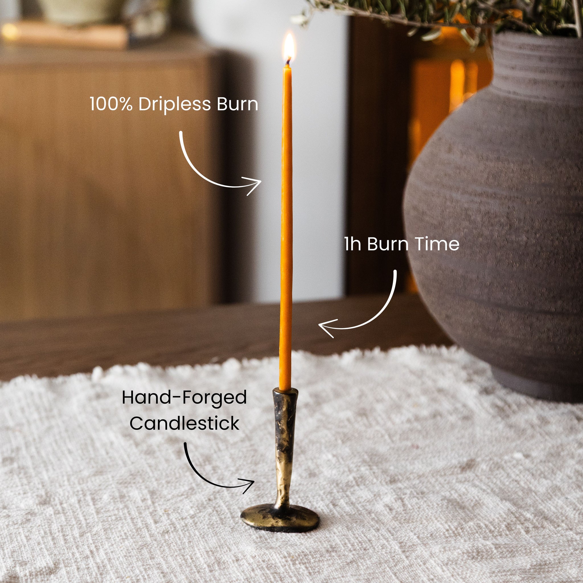 The Natural Stillness Set (Brass Candlestick + Set of Thin Candles)