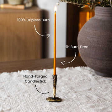 The Natural Stillness Set (Brass Candlestick + Set of Thin Candles)